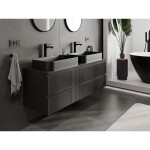 MEXEN/S - Rivel koupelnová skříňka pod umyvadlo 140 cm s deskou, 2 zásuvky, reliéf , černá mat 91A20-14047-2-BFFC71