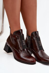 Kožené lakované kotníčkové boty na klínu s ozdobným detailem zateplené Zazoo 60560 tmavě hnědé 40