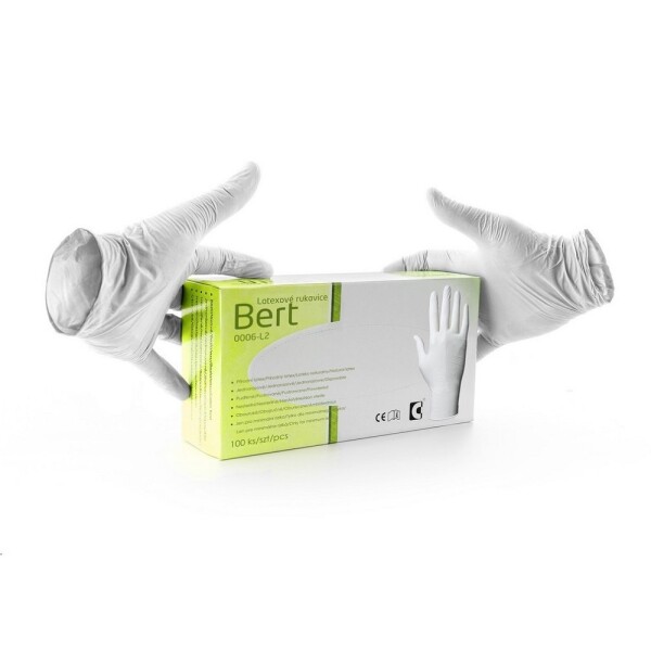 Rukavice BERT jednorázové latexové lehce pudrované 100ks Vel. 9