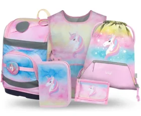 BAAGL SET 5 - Školní set Zippy Plus Rainbow Unicorn: aktovka / penál / sáček / zástěra / peněženka (A-34954)