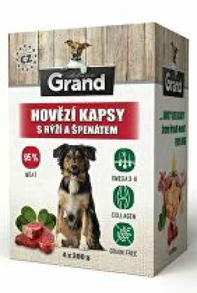 GRAND kaps. deluxe pes hovězí s rýží a špenát. 4x300g