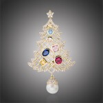 Vánoční brož Swarovski Elements Christmas Tree - vánoční stomeček, Zlatá