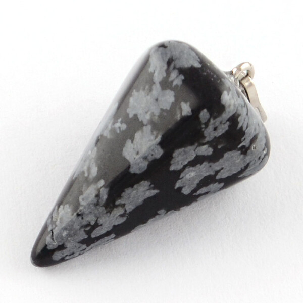 Kyvadlo z přírodního kamene - vločkový obsidián - 25 - 27 x 14 mm - 1 ks