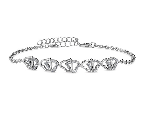 Royal Fashion zlacený náramek 18k bílé zlato s krystaly Swarovski Srdce DBS0099-WG