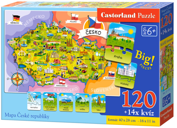 Puzzle Castorland 46x28cm, 120 dílků - Mapa České Republiky + 14x kvíz