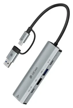 Devia USB-C Hub Pro EC701 tmavě šedá / USB hub / 5 v 1 (6942297129429)