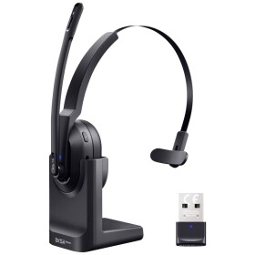 EKSA H5 Sluchátka On Ear Bluetooth® černá Redukce šumu mikrofonu, Potlačení hluku headset, se základní stanicí Bluetooth® , vč. nabíjecí a dokovací stanice,