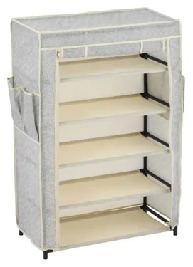 MSV textilní botník 5 pater šedý / Botník / s kapsami / 60 x 30 x 88 cm / polypropylen