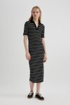 DEFACTO Bodycon Polo Neck Striped Ribbed Camisole Short Sleeve Midi Dress