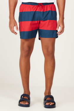 AC&Co Altınyıldız Classics Men's Red-Navy Blue Standard Fit Casual Patterned Quick Drying Swimsuit Swim Shorts