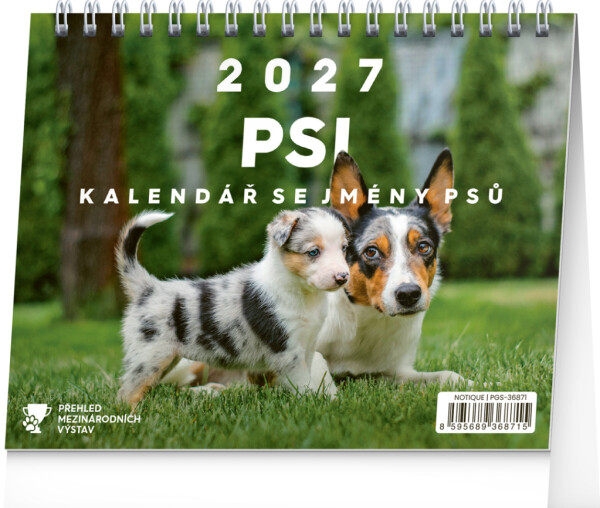 NOTIQUE Kalendář 2027 stolní: Psi - se jmény psů, 16,5 x 13 cm