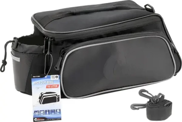 Compass Bike Cyklotaška na zadní nosič černá / Cyklobrašna / 10 l / 3 kapsy / reflexní prvky (12031)