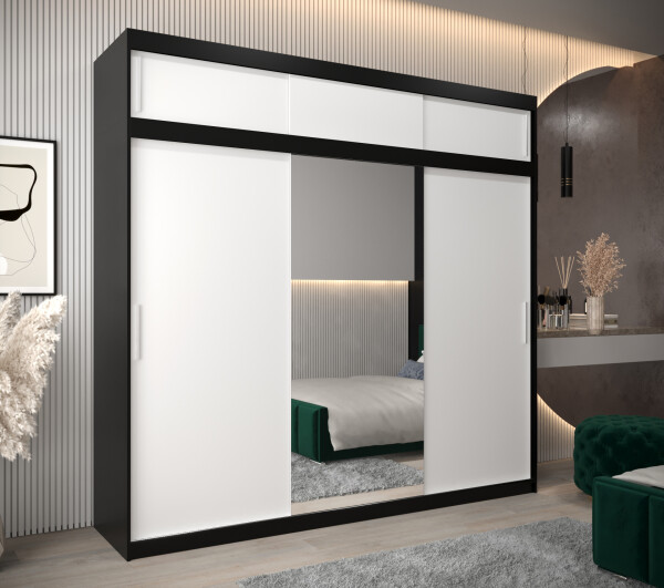 Šatní skříň Abi T1 s nástavcem Barva korpusu: Černá, Rozměry: 250 cm, Dveře: Bílá
