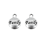 Kovový přívěsek - starostříbrný - placička s nápisem "family" - 15,5 x 11,5 x 1,5 mm - 1 ks