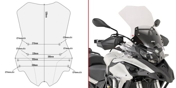 D8703St plexi čiré Benelli Trk 502 (17-25)/ Trk 502 X (18-25), vxš520x380 mm