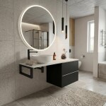 CERANO - Koupelnová skříňka Velora - černá matná, úchytka chrom + deska pod umyvadlo z lit. mramoru Elanys - 12 mm + konzole černá - 120x54,2x46,5 CER-679358
