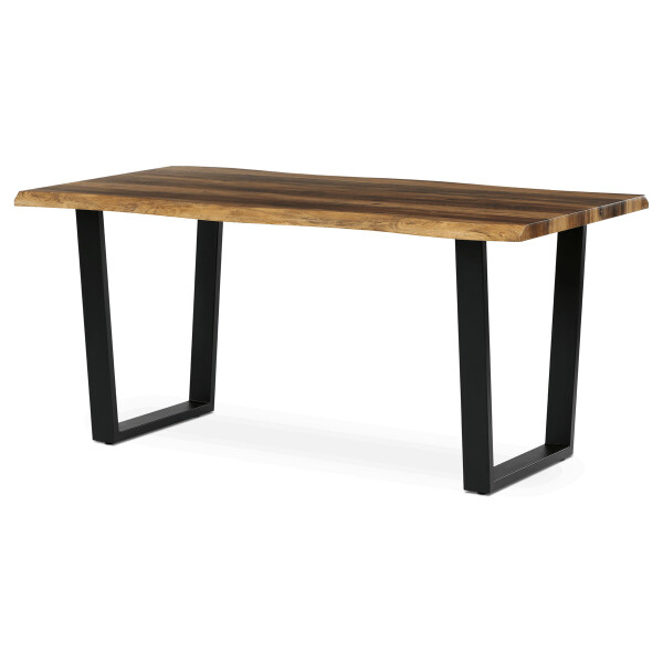 Stůl jídelní, 160x90x75 cm, MDF deska, dekor staré dřevo, kovová nohy ve tvaru U, černý matný lak