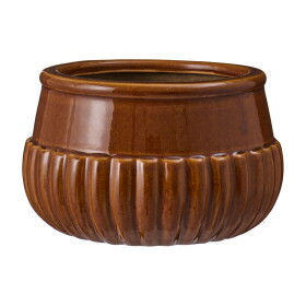 Ib Laursen Keramický obal na květináč Grooves Ø 13 cm, hnědá barva, keramika