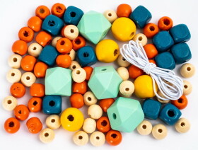 Korálky dřevěné 80ks, šňůrka - Dusty pastel