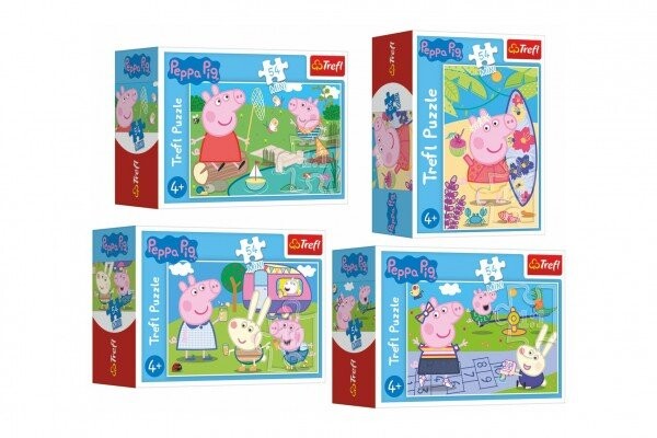 Minipuzzle 54 dílků Šťastný den Prasátka Peppy/Peppa Pig 4 druhy v krabičce 9x6,5x3,5cm