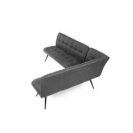 Lavice rohová, šedá látka v dekoru broušené kůže, černý kov