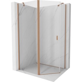 MEXEN/S - Mistsprchový kout pětiboký křídlový asymetrický 100 x 90, transparent, měď kartáčovaná 8A8-100-090-65-00
