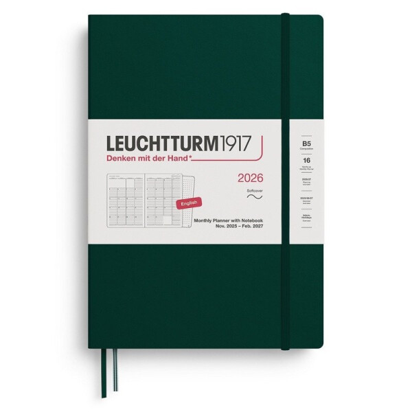 Monthly Planner & Notebook 2026 Composition (B5) 16 Months Forest Green
