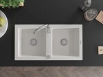 MEXEN/S - Mario granitový dřez 2-bowl včetně baterie Telma, bílá 6504-20-670200-00