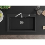 MEXEN - Elix granitový dřez 1-miska 800 x 500 mm, černá/stříbrná metalik, sifon chrom 6527801005-73