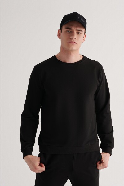 Avva Men's Black Crew Neck Plain Sweatshirt