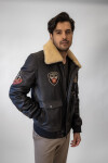 Pánská Kožená Bunda Pilot Royce Pravý Kožíšek Brixton Černá Velikost: 2XL