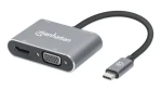 Manhattan USB-C 4in1 šedá / Adaptér / HDMI 4K + VGA / USB-A 3.2 / Power Delivery 87W (130691)