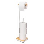 Erga Gasa, držák na toaletní papír se zásobníkem na postavení 62cm, bílá-přírodní hnědá, ERG-YKA-P.GASA-WHT