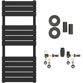 CERANO Koupelnový radiátorový set Claude - ústřední vytápění - boční připojení - 575W - černá matná - 1200x500 mm