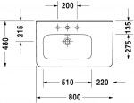 DURAVIT - DuraStyle Umyvadlo 80x48 cm, s přepadem, s otvorem pro baterii, WonderGliss, bílá 23258000001