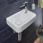 VILLEROY & BOCH - O.novo Umývátko Compact 360x250 mm, bez přepadu, 1 otvor pro baterii vpravo, CeramicPlus, alpská bílá 434337R1