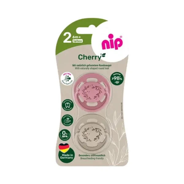 NIP CHERRY NATURE line Šidítko kaučuk velikost 2 (6m+) červená/hnědá 2ks (NIP38879-51)