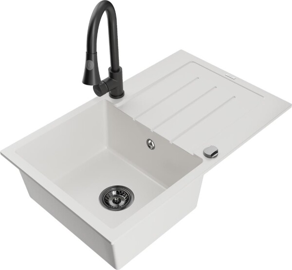 MEXEN - Bruno granitový dřez 1 s odkapávačem včetně baterie Elia, bílá 6513-20-670101-70