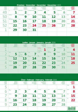 Kalendář nástěnný 2026 - Tříměsíční zelený