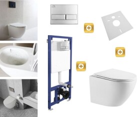 Erga Erga, závěsný set pod omítku Laveo Akan + závěsná WC mísa Lily+ s toaletním sedátkem z duroplastu + splachovací tlačítko, bílá lesklá, ERG-SE… ERG-SETLAVLILYWHCR