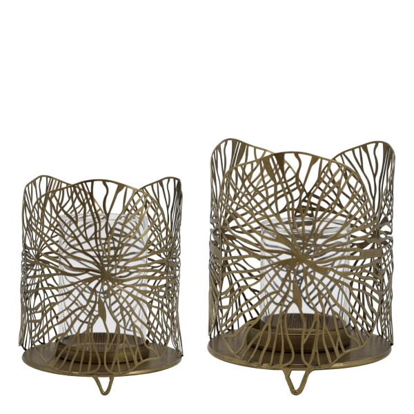 Chic Antique Kovový svícen Leaf Pattern Větší, hnědá barva, kov