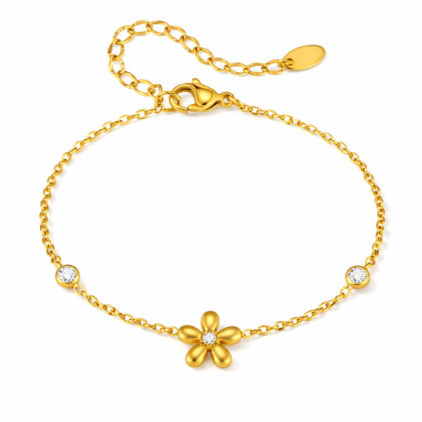 Náramek s květinovým motivem Fleur - chirurgická ocel, Zlatá 16 cm + 5 cm (prodloužení)