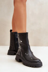 Dámské Kotníkové Boty Eko Kůže na Zip Ozdobnými Detaily Černé Reritha