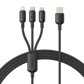 Baseus Rapid Series černá / Rychlonabíjecí kabel 3v1 / USB-A (M) - microUSB, USB-C, Lightning (M) / 100W / 1,5m (P10377705123-00)