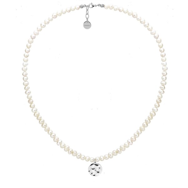 Perlový choker náhrdelník Bibiana - chirurgická ocel, perla, Stříbrná 42 cm + 3 cm (prodloužení) Bílá