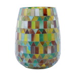 House Doctor Skleněný svícen Mosaa Yellow/Green 16 cm, zelená barva, sklo, beton