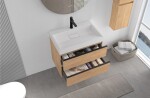 CERANO - Koupelnová skříňka Velora - dub medový, úchytka černá + umyvadlo z lit. mramoru s otvorem Vita - bílá lesklá - 70x63x46,5 CER-8050BD83879