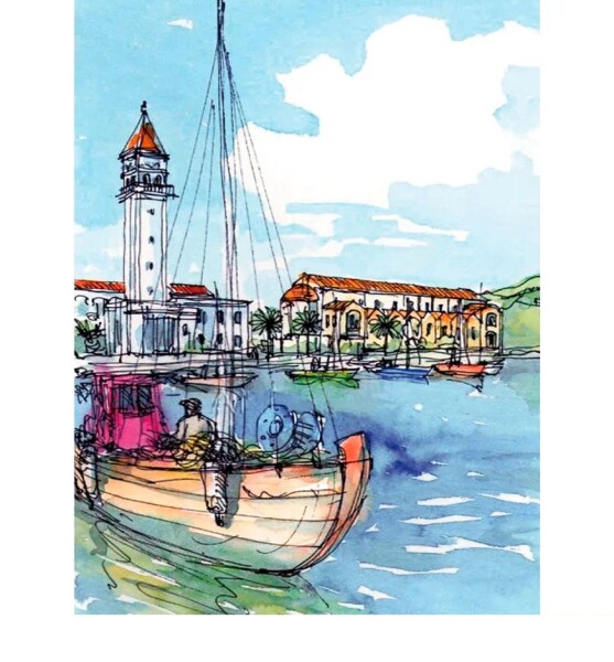 Antistresové omalovánky TSvetnoy TSvetnoy, LG064e, Diamond painting - diamantové malování, 40 x 50 cm, Přímořské městečko