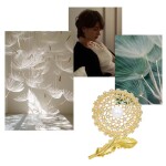 Luxusní brož Pampeliška se zirkony a sladkovodní perlou, Zlatá