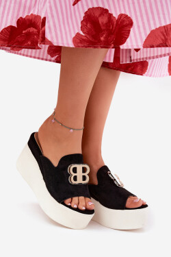 Pantofle Na Platformě A Klínu S Dekorací Černé Tanonea 39